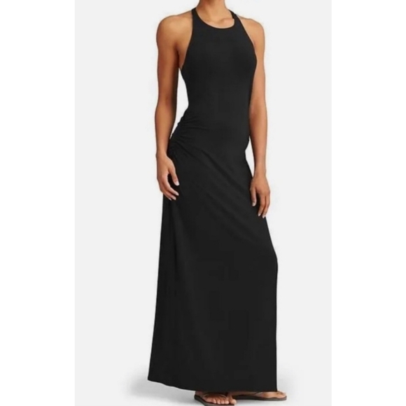 Athleta Serenity Black Halter Dress Silk Blend Maxi Dress Size Small - Picture 1 of 9